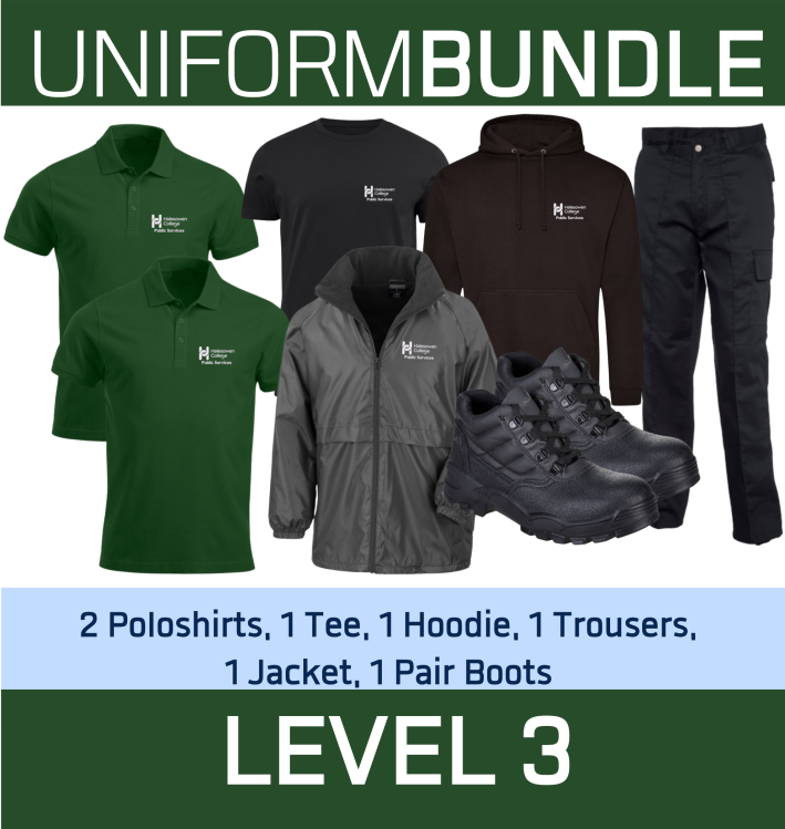 Level 3 Unisex Uniform Bundle - 2 Poloshirts, 1 Sports T, 1 Jacket, 1 Trousers, 1 Hoodie & Boots